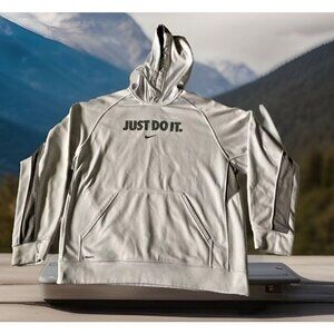 Nike Therma "Just Do It" Hoodie L White/Gray Polyester Athletic Pullover